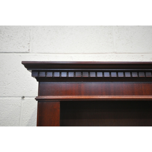 1343 - A PAIR OF MAHOGANY OPEN BOOKCASES, both with five adjustable shelves, on bracket feet, width 80cm x ... 