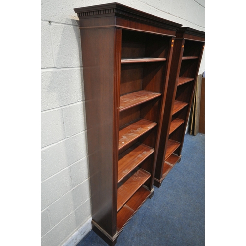 1343 - A PAIR OF MAHOGANY OPEN BOOKCASES, both with five adjustable shelves, on bracket feet, width 80cm x ... 