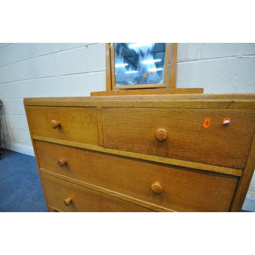 1346 - A 20TH CENTURY LIGHT OAK DRESSING CHEST, in the manner of Heals of London, with a single swing mirro... 