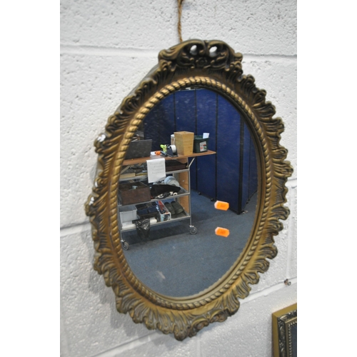 1348 - A SELECTION OF VARIOUS MIRRORS, to include three rectangular gilt framed wall mirrors, largest 120cm... 