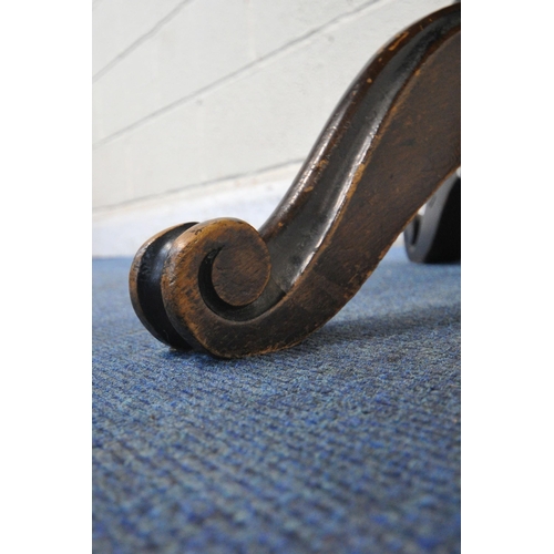 1357 - A VICTORIAN WALNUT PIANO STOOL, with brown leather studded upholstery, on a turned support and three... 