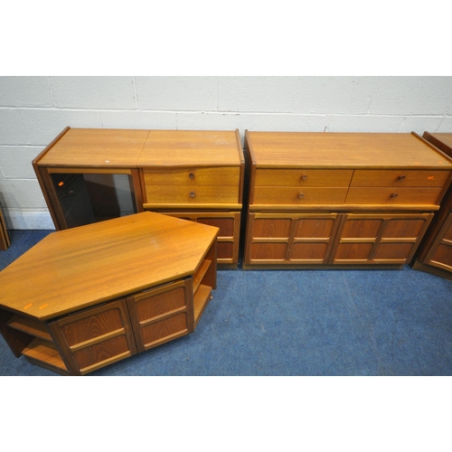 1364 - A SELECTION OF MID CENTURY TEAK FURNITURE, to include a Parker Knoll media cabinet, with a hinged li... 