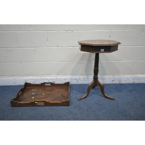 1367 - A GEORGIAN MAHOGANY TRAY TOP BUTLERS TABLE, with a wavy gallery and four handles, width 72cm x depth... 