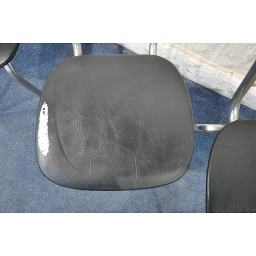 1378 - A SET OF THREE TUBULAR METAL RETRO CHAIRS, with black leatherette upholstery, labelled Soudexvinyl t... 