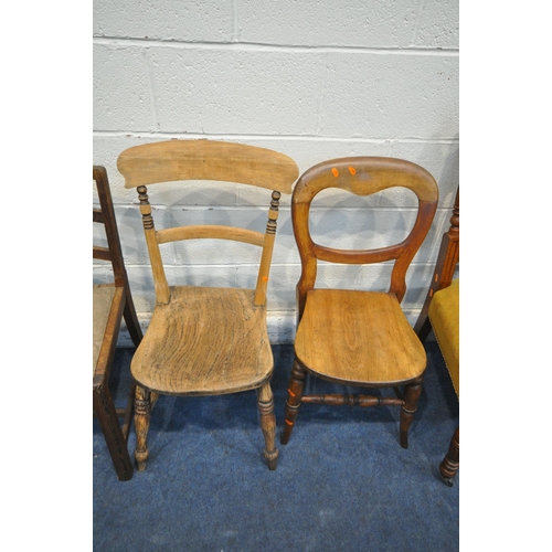 1392 - A SELECTION OF VARIOUS CHAIRS, to include a pair of Edwardian walnut chairs, with foliate crest, mus... 