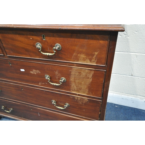 1397 - A GEORGIAN MAHOGANY CHEST OF TWO SHORT OVER THREE LONG DRAWERS, on bracket feet, width 111cm x depth... 