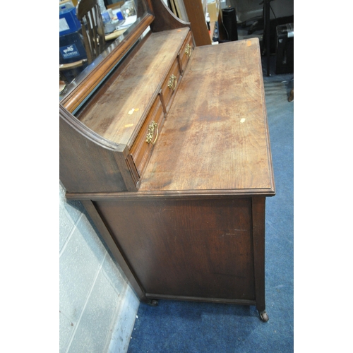 1400 - AN EDWARDIAN MAHOGANY DRESSING CHEST, with a single rectangular bevelled edge mirror and three drawe... 