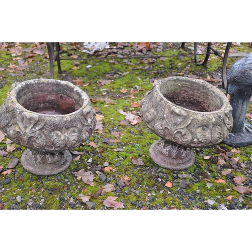 1014 - TWO MODERN COMPOSITE GARDEN PLANTERS constructed in two parts, with Acanthus leaf detailing, height ... 