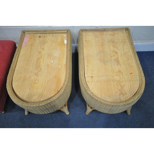 1411 - A SELECTION OF WICKER FURNITURE, to include a pair of gold painted stools, length 83cm x depth 53cm ... 