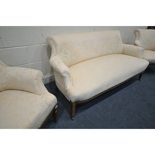 1423 - A LATE 19TH CENTURY THREE PIECE SALON SUITE, comprising a sofa, length 160cm x depth 78cm x height 8... 