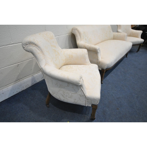 1423 - A LATE 19TH CENTURY THREE PIECE SALON SUITE, comprising a sofa, length 160cm x depth 78cm x height 8... 