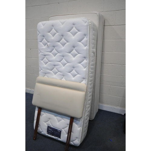 1427 - A SILENT NIGHT CHANTILLY MIRAPOCKET 2800 SINGLE DIVAN BED AND MATTRESS, along with a cream leatheret... 