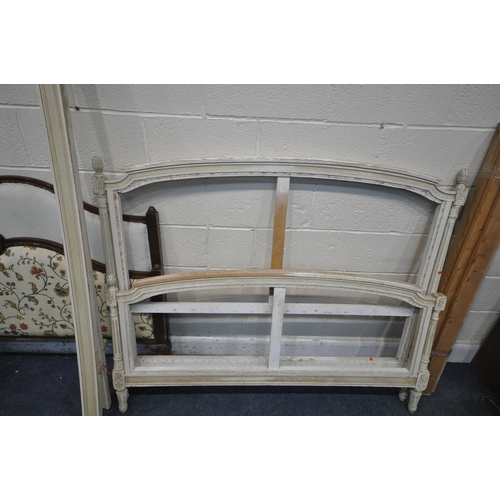 1431 - A SELECTION OF BED PARTS, to include a Heals & son headboard and footboard, a cream painted French b... 