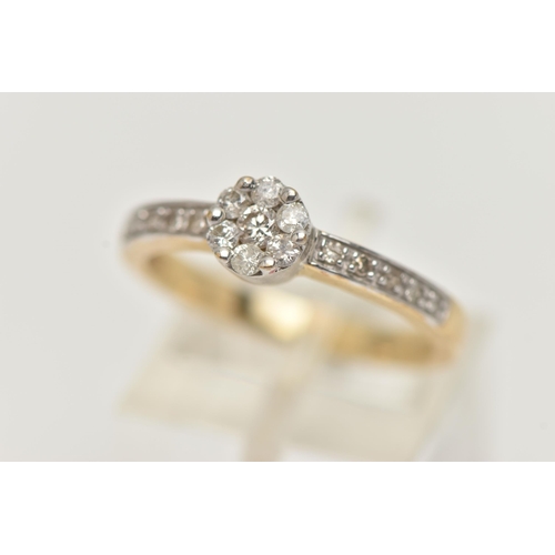 101 - A 9CT GOLD DIAMOND CLUSTER RING, small round cluster set with seven round brilliant cut diamonds, in... 