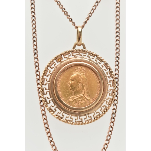 117 - AN 1890 FULL SOVEREIGN PENDANT NECKLACE, depicting Queen Vicotria obverse, George and The Dragon rev... 