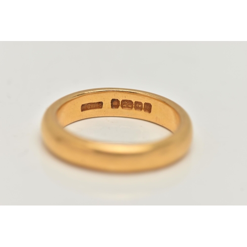 118 - A 22CT GOLD POLISHED RING, approximate band width 4.3mm, hallmarked 22ct Birmingham, ring size N, ap... 