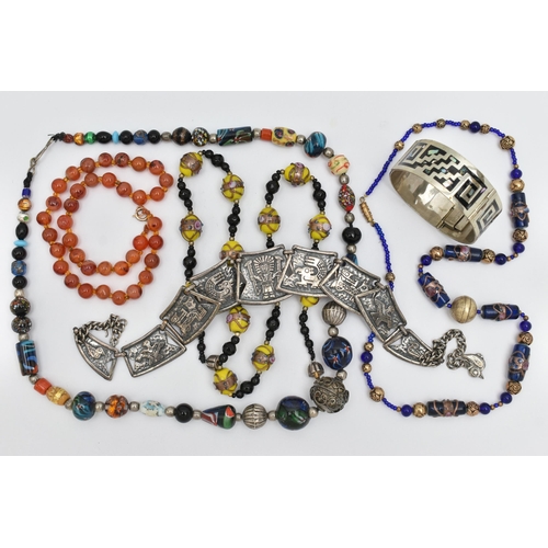 145 - A SMALL ASSORTMENT OF JEWELLERY, to include a signed 'Jewelcraft' necklace, with a native American d... 