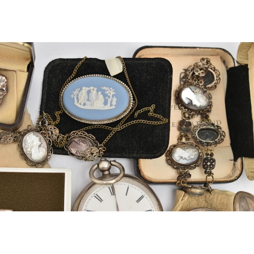 165 - TWO SILVER POCKET WATCHES AND OTHER ITEMS, to include a key wound, open face pocket watch, white dia... 