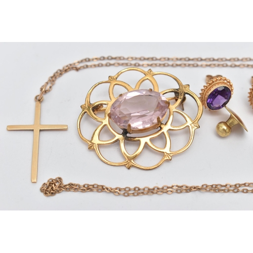 17 - ASSORTED JEWELLERY, to include a 9ct gold polished cross pendant, hallmarked 9ct London, fitted with... 