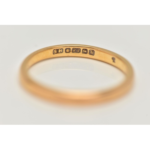 18 - A POLISHED 22CT GOLD BAND RING, approximate band width 1.9mm, hallmarked 22ct Birmingham, ring size ... 