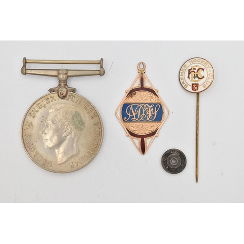 21 - A 12CT GOLD ENAMEL FOB MEDAL AND A DEFENCE MEDAL, to include a diamond shape enamel 'National Deposi... 