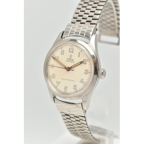 27 - A GENTS 'TUDOR OYSTER' WRISTWATCH, manual wind, round silvered dial signed 'Tudor Oyster, Shock Resi... 