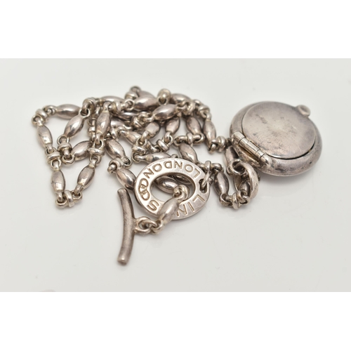 42 - A SILVER 'LINKS OF LONDON' LOCKET AND CHAIN, the polished circular locket with hinged cover, approxi... 