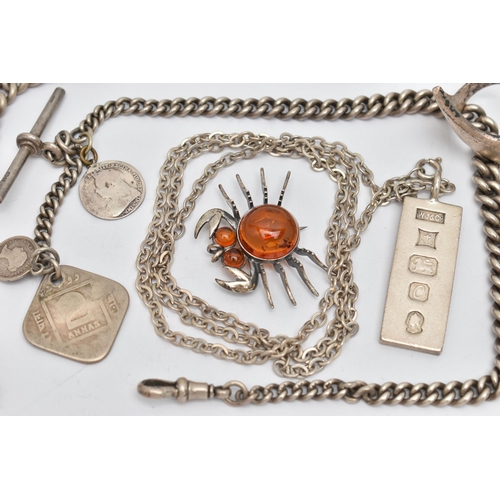 54 - A SMALL ASSORTMENT OF SILVER AND WHITE METAL JEWELLERY, to include a silver ingot pendant, hallmarke... 