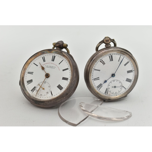55 - TWO OPEN FACE POCKET WATCHES, the first a key wound movement, white dial signed 'The Express English... 