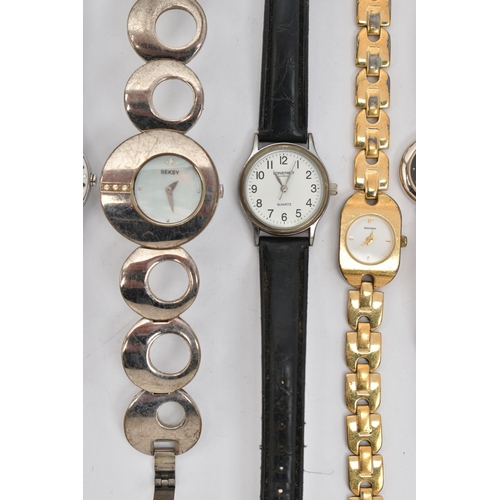 59 - A SELECTION OF LADIES WRISTWATCHES, mostly quartz movements, names to include 'Sekonda, Seksy, DKNY,... 