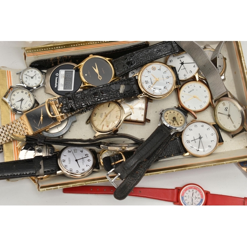 189 - A BOX OF ASSORTED ITEMS, to include a selection of wristwatches, names to include Sekonda, Smiths Em... 