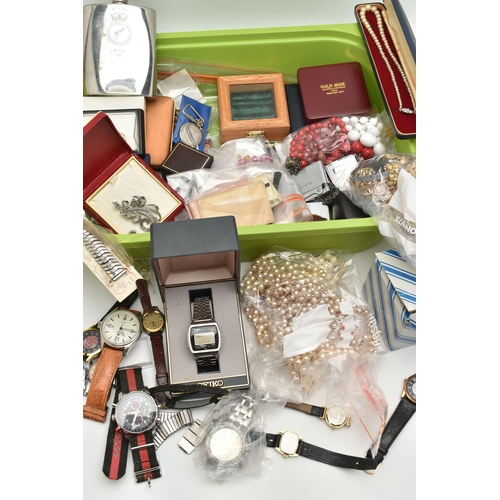 192 - A BOX OF ASSORTED WRISTWATCHES AND COSTUME JEWELLERY, ten wristwatches, names to include Casio, Rota... 