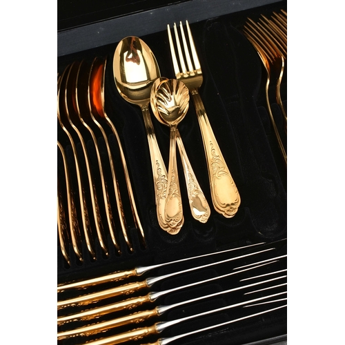 196 - A 'SOLINGEN' BRIEFCASE CANTEEN, 23-24 carat gold-plated cutlery, twelve person table setting, with e... 