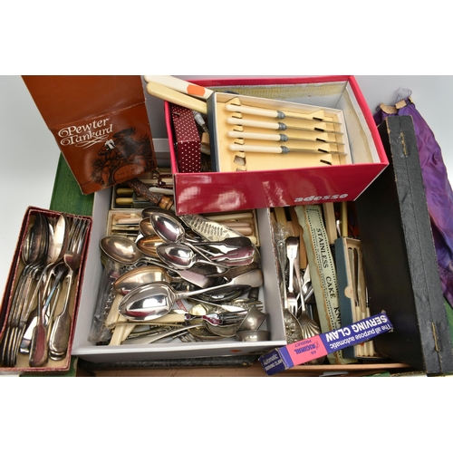 202 - A BOX OF ASSORTED CUTLERY, to include a selection of boxed cutlery and a large selection of loose cu... 