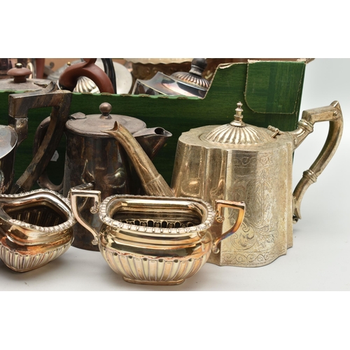 206 - A BOX OF ASSORTED WHITE METAL WARE, to include an EPBM four piece tea set comprising of teapot, coff... 