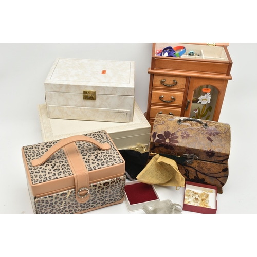 208 - JEWELLERY BOXES, to include a multi storage wooden jewellery box with four draws and a necklace draw... 