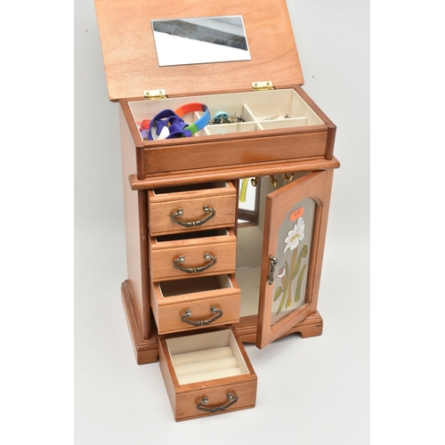 208 - JEWELLERY BOXES, to include a multi storage wooden jewellery box with four draws and a necklace draw... 