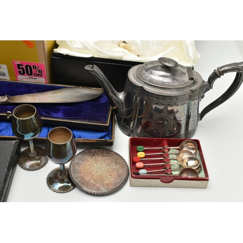 209 - A SELECTION OF MAINLY SILVER PLATED WARE AND A PAIR OF JAEGER GLASSES IN A PAUL SMITH BOX, to includ... 