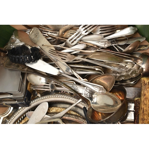 210 - A BOX OF ASSORTED WHITE METAL WARE, to include, trays, coasters, letter openers, posy vase, napkin r... 