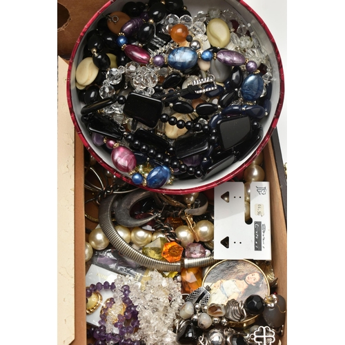 211 - A LARGE ASSORTMENT OF COSTUME JEWELLERY, to include a multi storage jewellery box, tins and boxes of... 