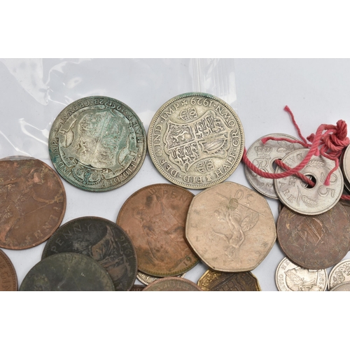 213 - A SMALL BOX  OF MAINLY UK COINAGE, to include a Swiss 1978  St Pierre Cathedrale Medal,Charles 80th ... 