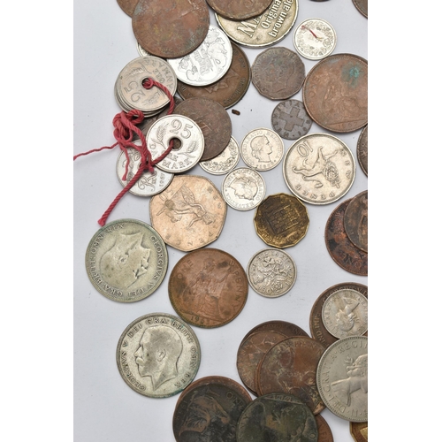 213 - A SMALL BOX  OF MAINLY UK COINAGE, to include a Swiss 1978  St Pierre Cathedrale Medal,Charles 80th ... 