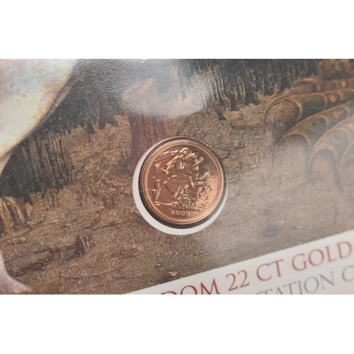 214 - A SHOE BOX CONTAINING A 2009 UNITED KINGDOM GOLD QUARTER SOVEREIGN PRESENTATION COVER, together with... 