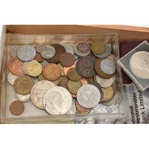 217 - A FILE CASE CONTAINING COINS AND BANKNOTES, to include a Crown coin George III High Grade VF/EF 1819... 