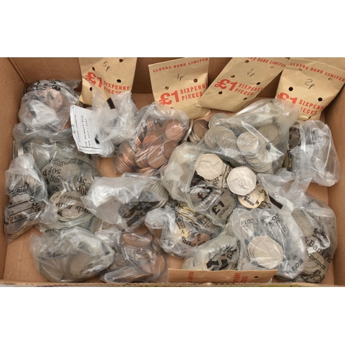 218 - A CARDBOARD BOX CONTAINING MIXED COINS FROM MID TO LATE 20TH CENTURY