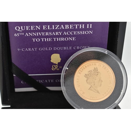 224 - A QUEEN ELIZABETH II 65th ANNIVERSARY, accession to the Throne 9ct Proof Double Crown Tristan da Cun... 