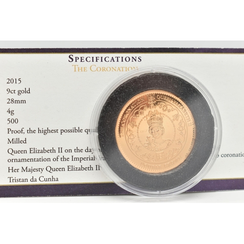 225 - A QUEEN ELIZABETH II 2015 9ct PROOF GOLD DOUBLE CROWN COIN Tristan Da Cunha 4 grams, 500 mintage cet... 