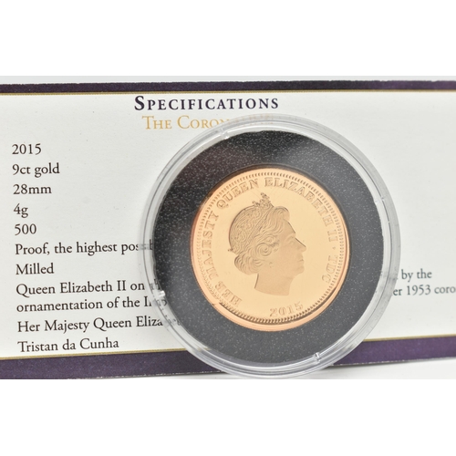 225 - A QUEEN ELIZABETH II 2015 9ct PROOF GOLD DOUBLE CROWN COIN Tristan Da Cunha 4 grams, 500 mintage cet... 