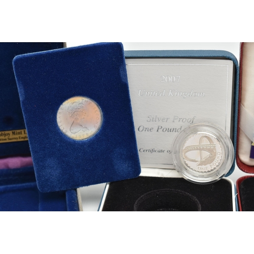 233 - FIVE BOXED SILVER COINS TO INCLUDE: 2007 SCOUTS FIFTY PENCE PROOF COA, 2007 UK Silver Proof One Poun... 