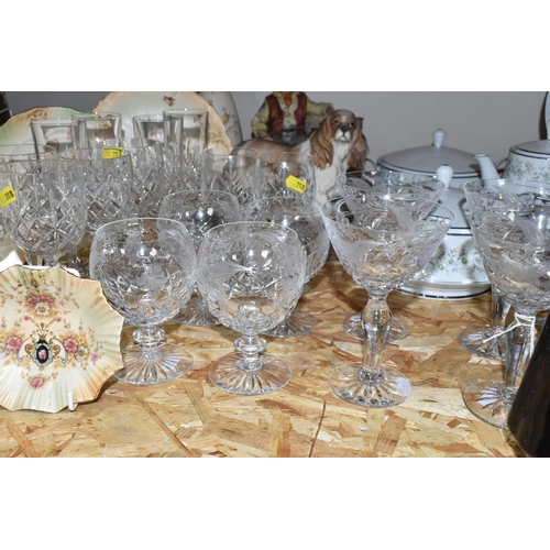 318 - A NORITAKE 'SAVANNAH' PATTERN DINNER SET AND CUT CRYSTAL WINE GLASSES, comprising two covered tureen... 